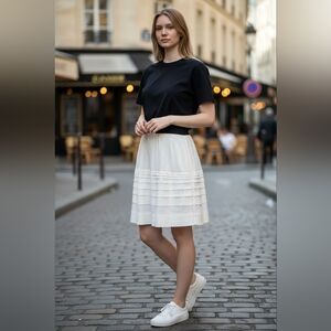 Theory Zelia Linen Blend Tiered Skirt Summer Office Lightweight Luxury Classic